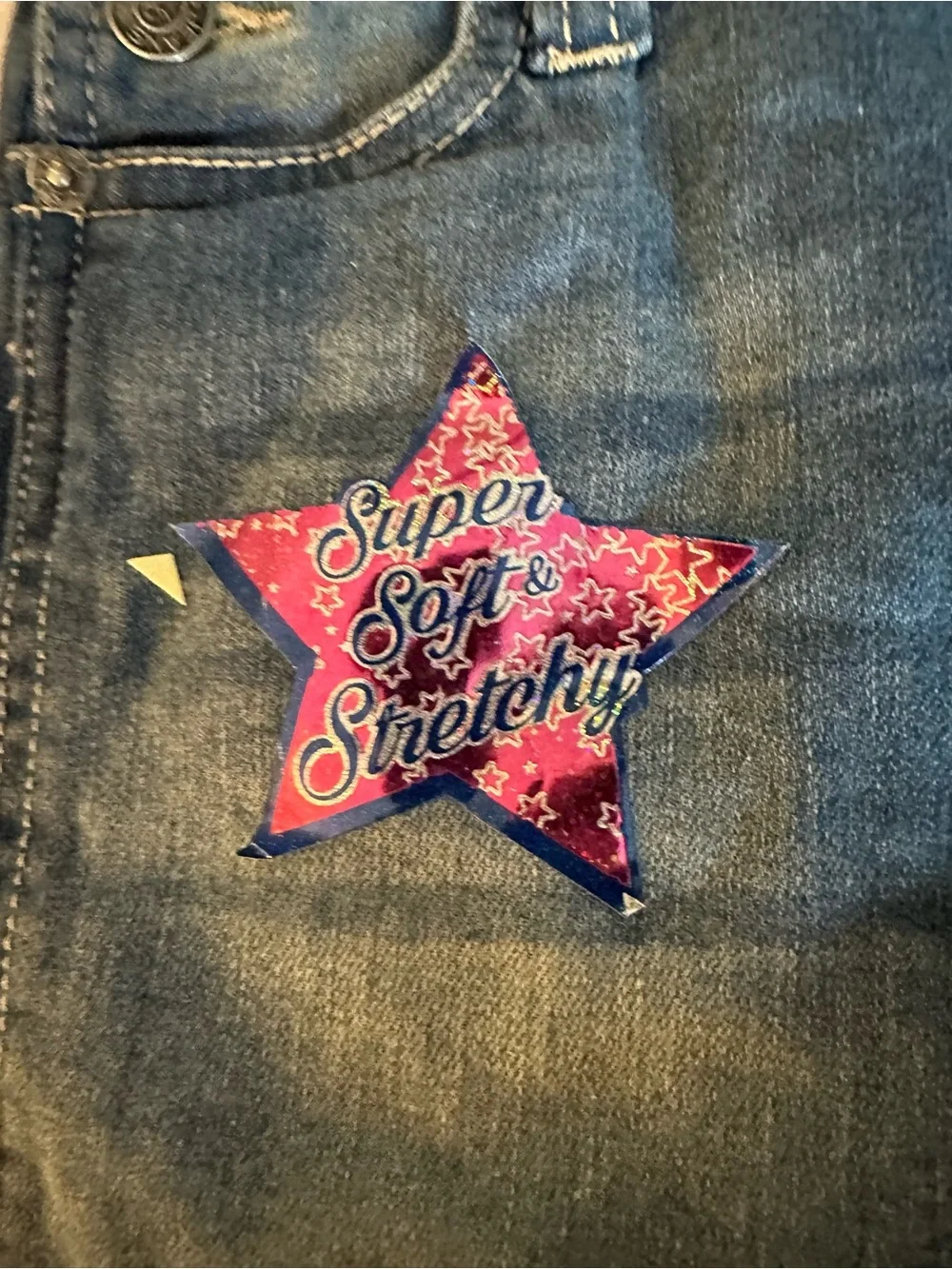 Vigoss Blue Denim Overalls with Rainbow Straps and Star Patch